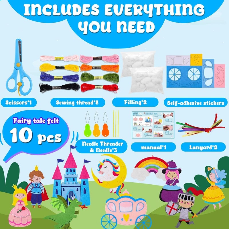 Garma Fairytale Sewing Kit for Kids - 12 in 1 DIY Kids Sewing Crafts Kit for Beginners - Mini Sewing Kits for Kid 5-8 8-12 - Easy Sew Your Own Felt Fairy Tale Craft Set for Boys & Girls Birthday - Image 3